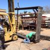 Welding out weathering steel monument.